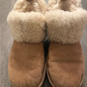 UGG Chestnut Suede Ankle Boots with Cream Shearling Cuffs